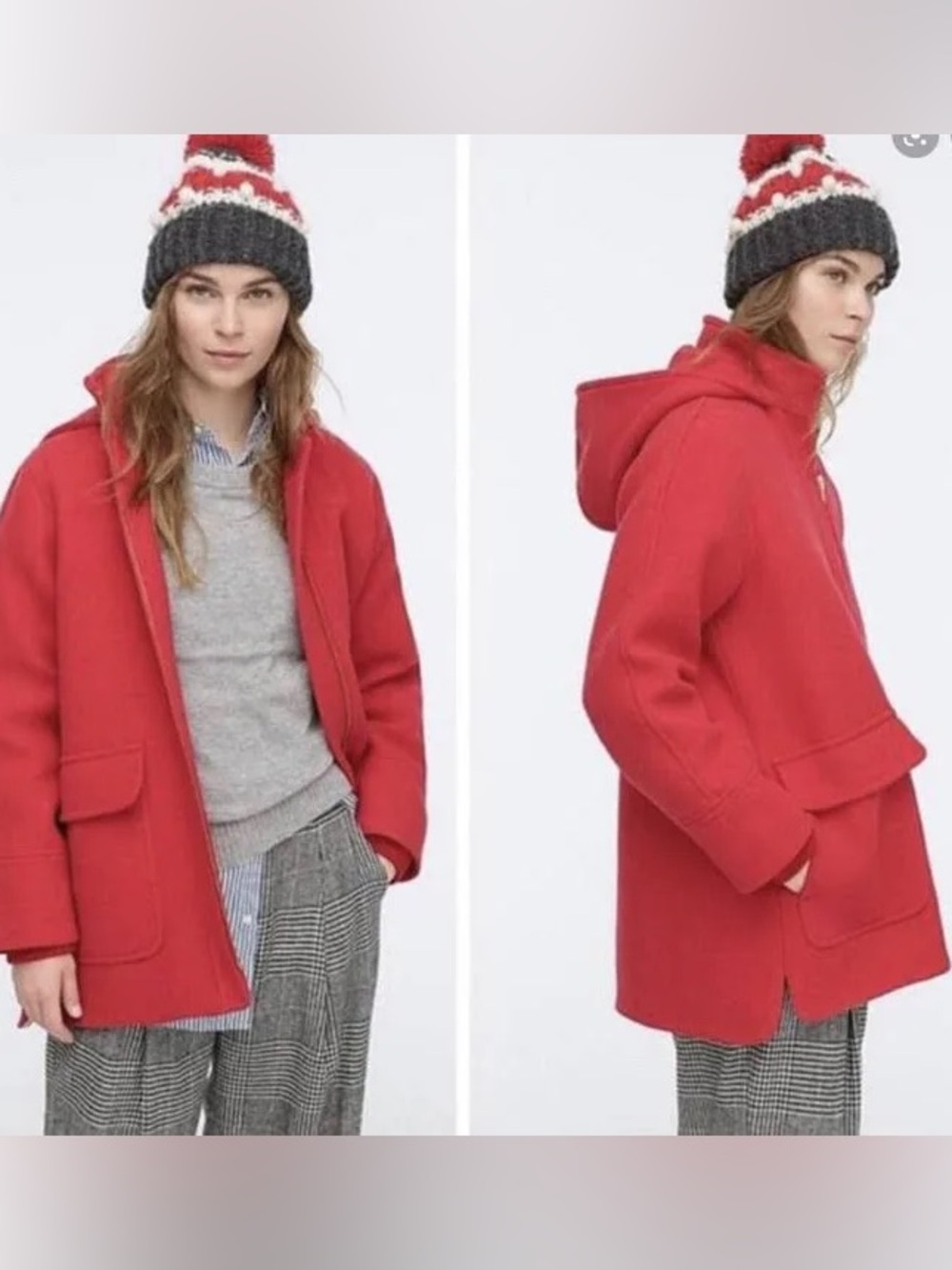 Women's Red Hooded Wool Coat